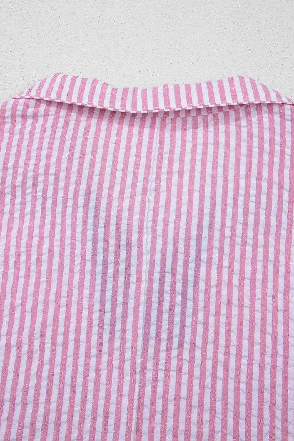 Striped Print Contrast Split Neck Dolman Sleeve Blouse - Ladyez