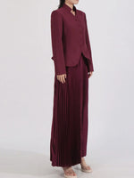 Button Up Long Sleeve Top and Pleated Skirt Set