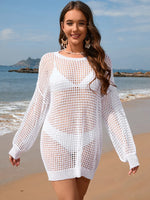 Backless Boat Neck Long Sleeve Cover Up - Ladyez