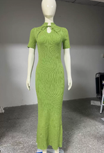 Summer Women Candy Color Slim Fit Dress Women Summer round Neck Short Sleeves Knitted Long Sweater Dress