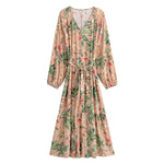 Summer Wind Women Rayon Printed Belt Bohemian Casual Loose Dress
