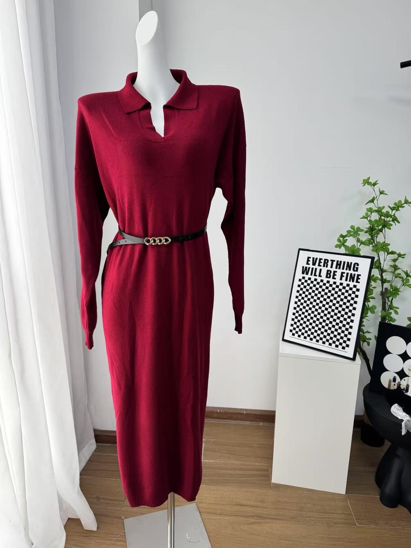 Fall Winter Scissors Collar Soft Woolen Long Elegant All Match Loose Maxi Dress