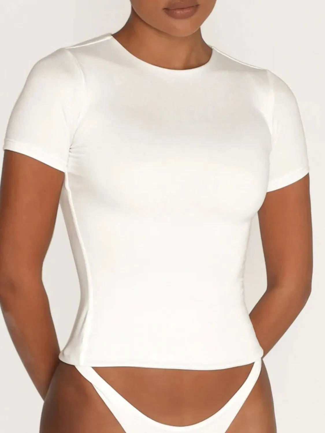 Round Neck Short Sleeve Swim Top - Ladyez