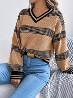 Contrast Striped V-Neck Sweater