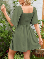 Smocked Back Knotted Flutter Sleeve Dress - Ladyez