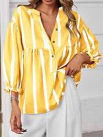 Striped Button Front Notched Blouse