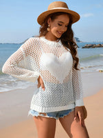 Heart Openwork Long Sleeve Cover-Up - Ladyez
