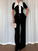 Contrast Button-Down Wide Leg Jumpsuit