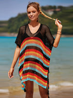 Angel Wings Cutout Striped Cover-Up with Tassel - Ladyez