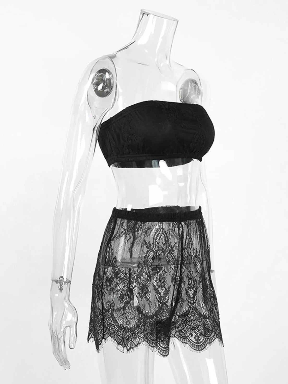 Lace Tube Top & Cardigan and Shorts Three-Piece Lounge Set