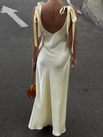 Satin Tie Shoulder Deep V-Neck Dress