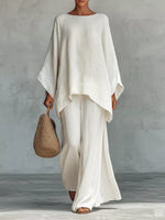 Solid Color Long Sleeve Top and Wide Leg Pants Set
