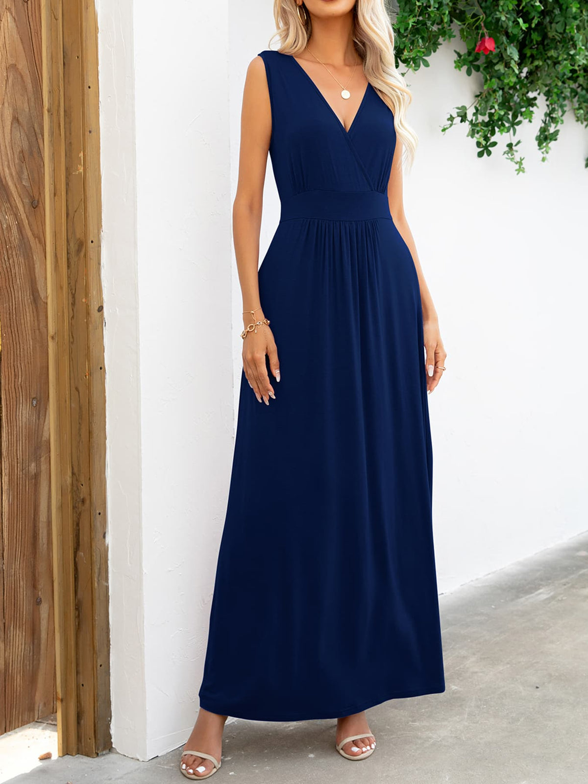 Surplice Neck Sleeveless Maxi Dress - Ladyez