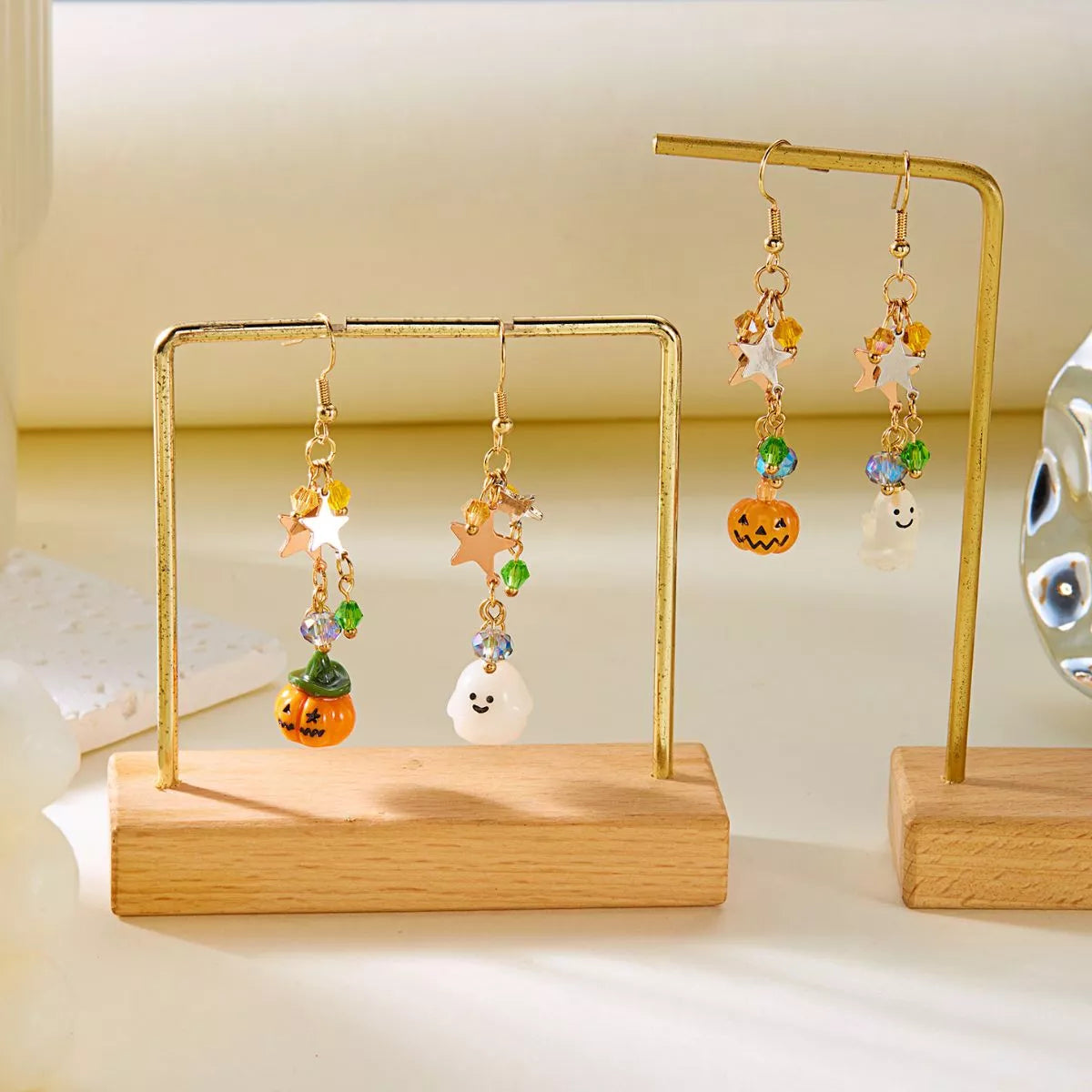 Halloween Asymmetrical Pumpkin Ghost Earrings