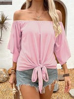 Tied Solid Off-Shoulder Blouse - Ladyez
