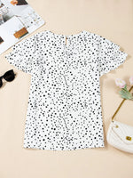 Polka Dot Layered Ruffled Short Sleeve Blouse
