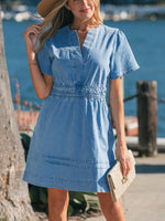 Notched Short Sleeve Denim Dress