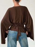 Boat Neck Slit Batwing Sleeve Top