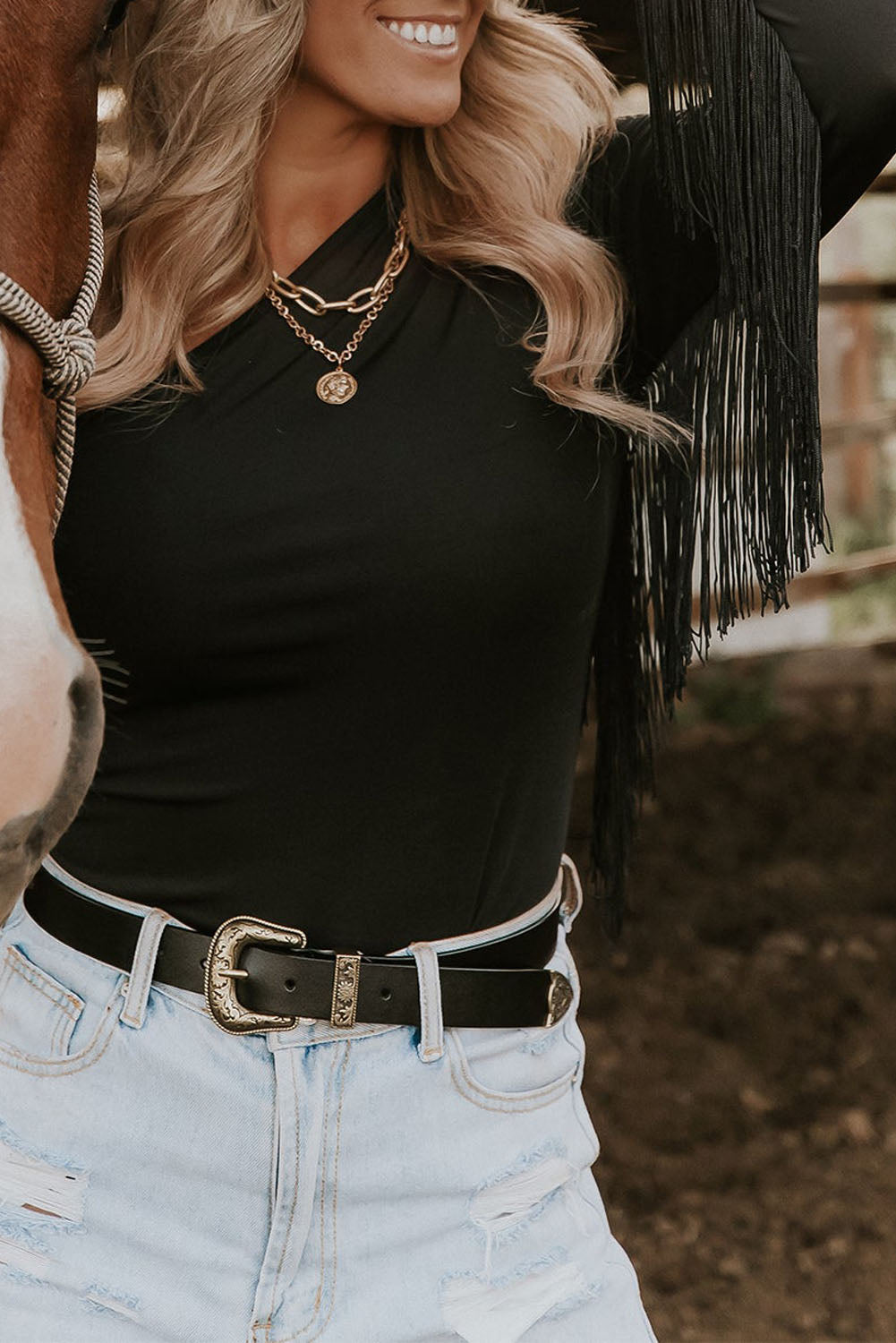 Fringed One-Shoulder Bodysuit - Ladyez