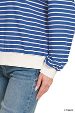Zenana Striped Rib Banded Sweatshirt
