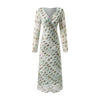 Sexy Vneck Bow Lace Printing Long Sleeve Dress Autumn Waist Slim Fit Maxi Dress