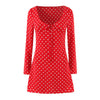 Summer Sexy Square Neck Lace up Red Polka Dot Long Sleeve Sexy Dress