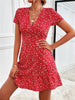 Printed Ruffled Hem V-Neck Short Sleeve Mini Dress