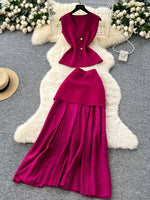 Button Up Sleeveless Top and Skirt Set