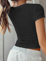 Devine Button Detail Short Sleeve T-Shirt - Ladyez