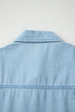 Full Buttons Collared Short Bubble Sleeve Long Denim Dress