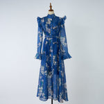 Women Retro And Sophisticated Lady Flared Sleeve French Style Gentle High End Unique And Stylish Belted Lace Printed Dress