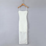 Sexy Stretch Mesh Ruched Maxi Dress Dress Tight Waist Slim Fit Sheath Cami Dress