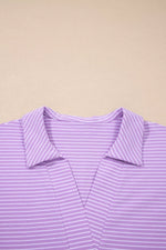 Stripe Dolman Sleeve Polo Shirt and Drawstring Shorts Set