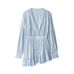 Women Clothing at Quality Collared Button Long Sleeve Lotus Leaf Dress