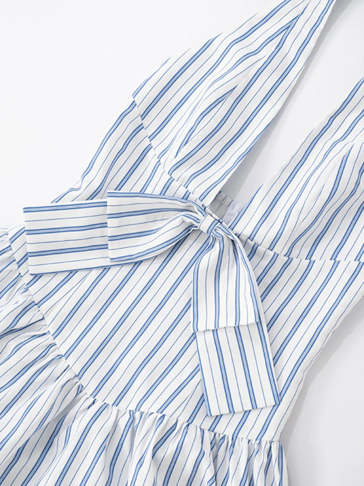Striped Halter Neck Midi Dress with Tie Front Detail - Ladyez
