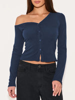 Asymmetrical Neck Button Up Cardigan