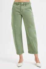 RISEN Full Size Tummy Control High Rise Crop Barrel Jeans Plus Size - Ladyez