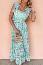 Lace Detail Square Neck Floral Dress