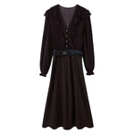 Women Clothing With Belt Stitching Midi Dress