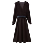 Women Clothing With Belt Stitching Midi Dress
