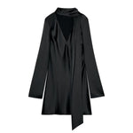 Autumn Women Coat Silk Satin Texture Scarf Dress