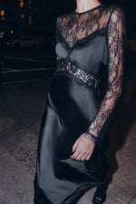 Women Clothing Winter Sexy Long Sleeve Lace Stitching Dress
