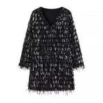 Winter Women Street V neck Tassel Sequ Dress