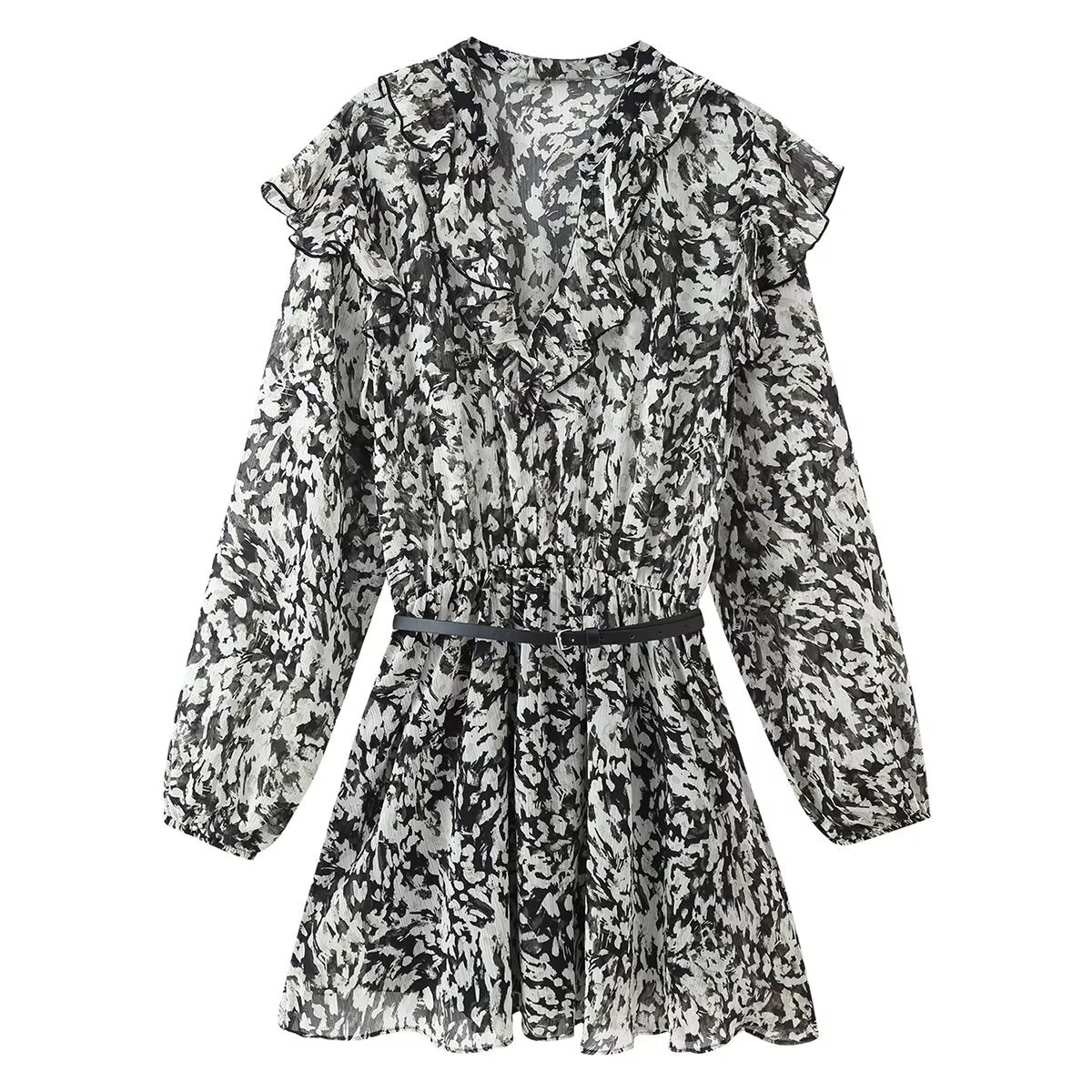 Women Clothing Western with Belt Printed Mini Dress