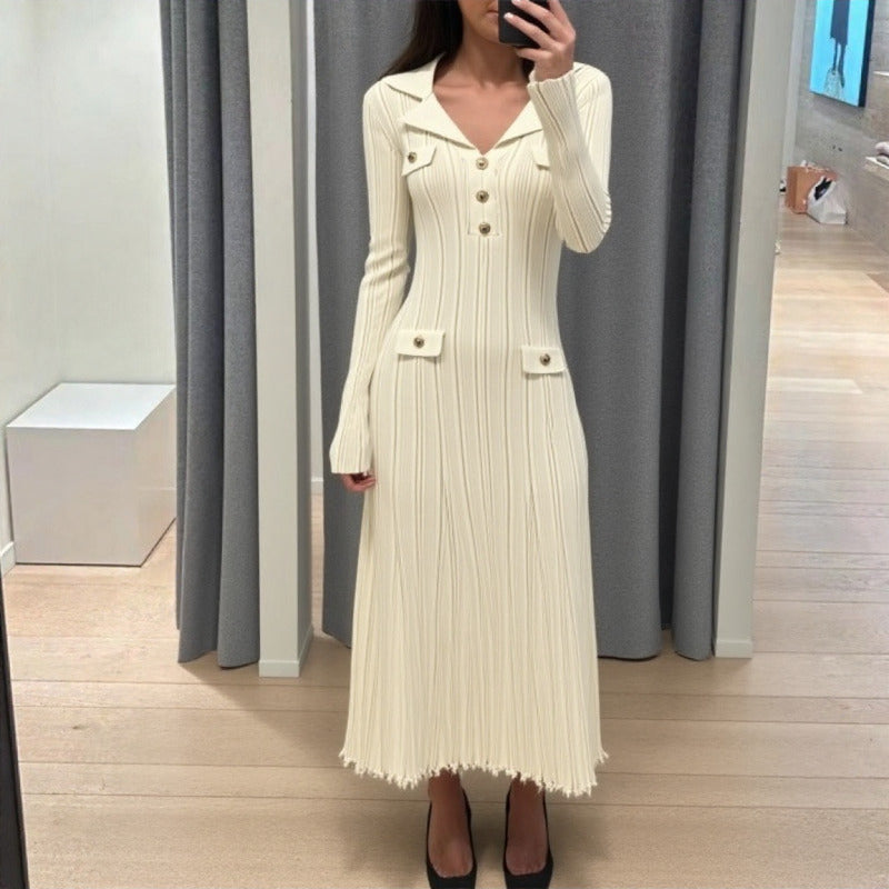 Women Autumn And Winter Fitted Slimming Waist Knitted Dress