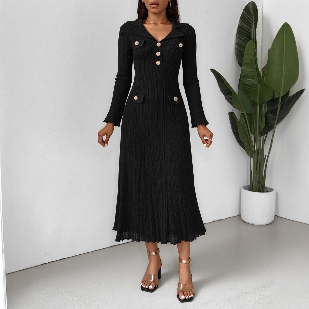 Women Autumn And Winter Fitted Slimming Waist Knitted Dress
