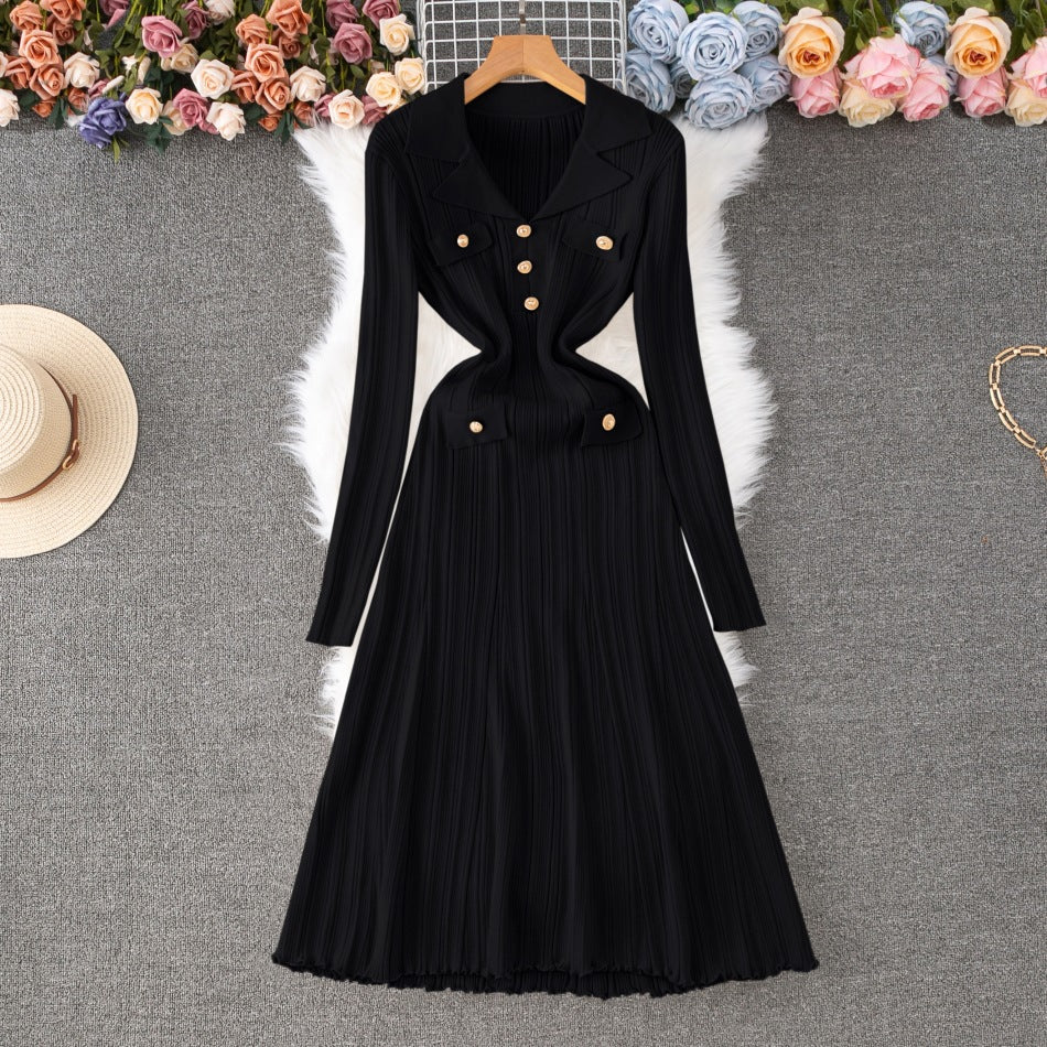 Women Autumn And Winter Fitted Slimming Waist Knitted Dress