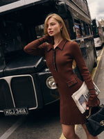 Women Autumn Long Sleeved Buttoned Knitted Cardigan Short Dress