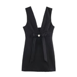 Autumn Solid Color Bow Decoration V neck Backless Design Fashionable All Match Dress
