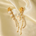 18K Gold-Plated Zircon Pearl Chain Earrings